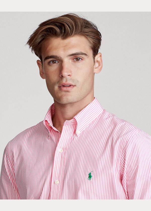 Koszule Ralph Lauren Classic Fit Striped Shirt Męskie Różowe Białe | ZEHD5335