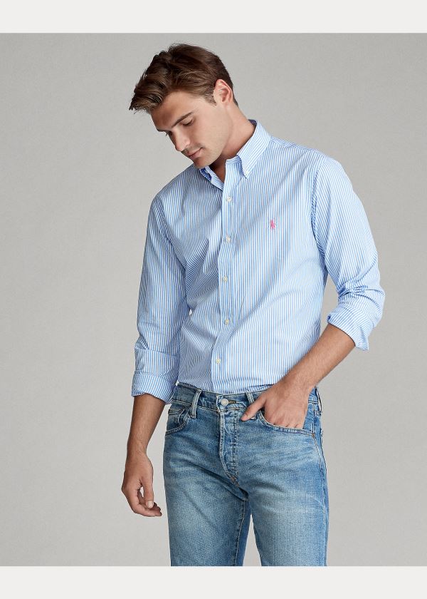 Koszule Ralph Lauren Classic Fit Striped Shirt Męskie Głęboka Niebieskie Białe | TMJC0867