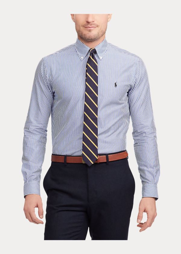 Koszule Ralph Lauren Classic Fit Striped Shirt Męskie Niebieskie Białe | POPM1434