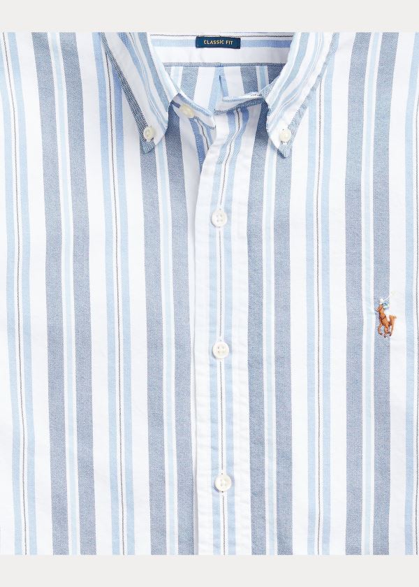 Koszule Ralph Lauren Classic Fit Striped Shirt Męskie Niebieskie Kolorowe | HEFB0048