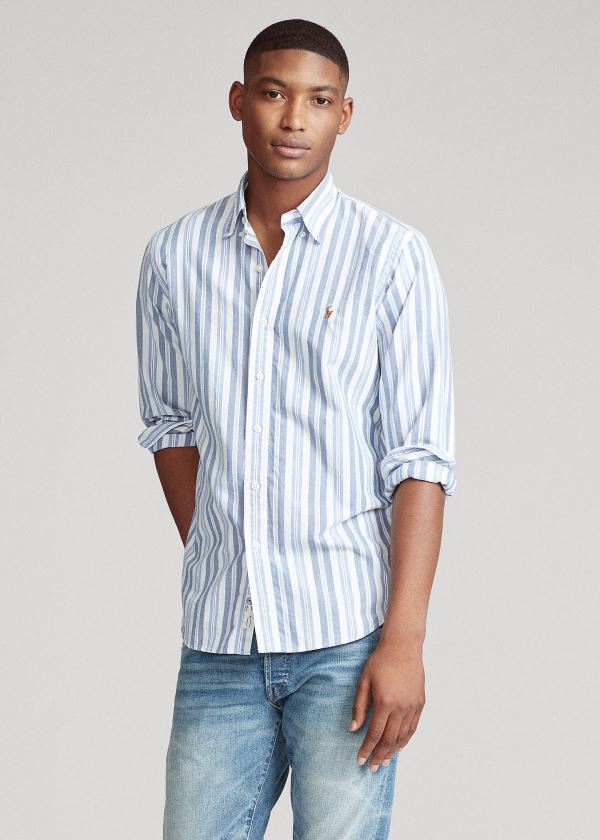 Koszule Ralph Lauren Classic Fit Striped Shirt Męskie Niebieskie Kolorowe | HEFB0048