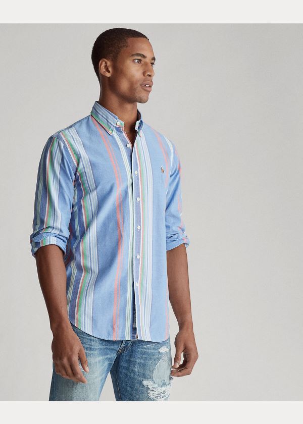 Koszule Ralph Lauren Classic Fit Striped Shirt Męskie Niebieskie Czerwone Kolorowe | TXNK8753