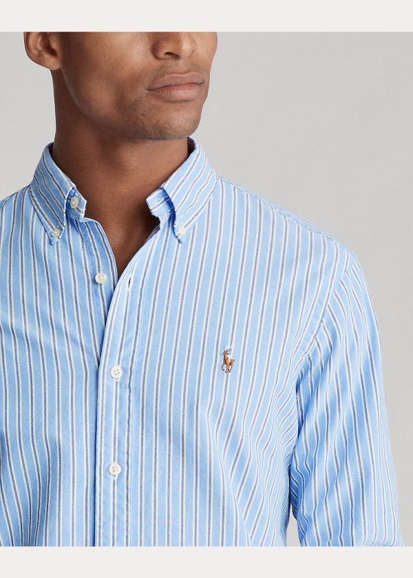 Koszule Ralph Lauren Classic Fit Striped Shirt Męskie Niebieskie Białe Kolorowe | UJZV3043