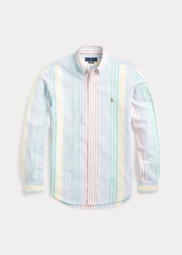 Koszule Ralph Lauren Classic Fit Striped Shirt Męskie Czerwone Niebieskie Żółte Kolorowe | PDZZ1523