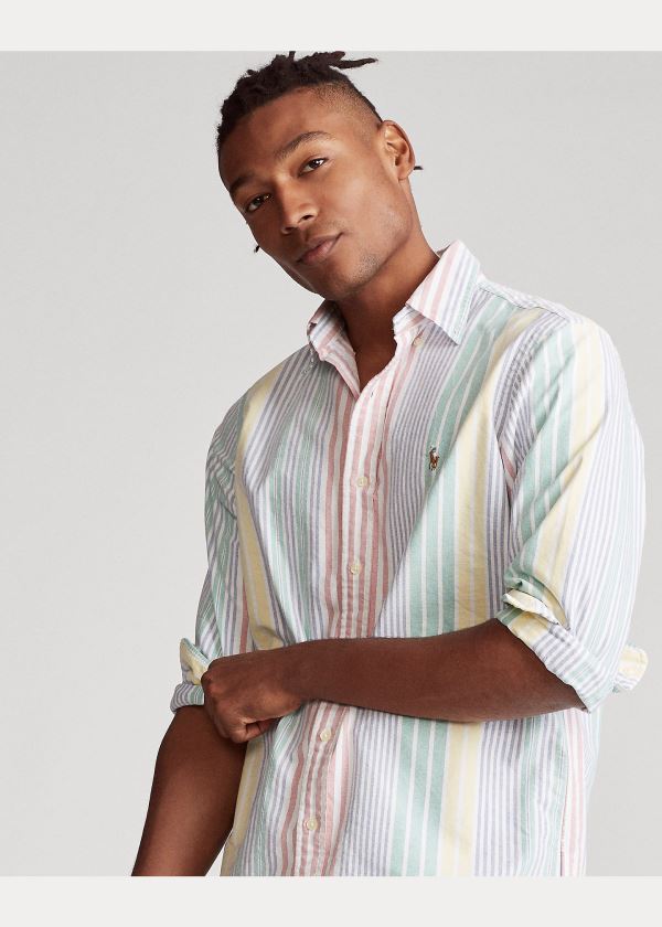 Koszule Ralph Lauren Classic Fit Striped Shirt Męskie Czerwone Niebieskie Żółte Kolorowe | PDZZ1523