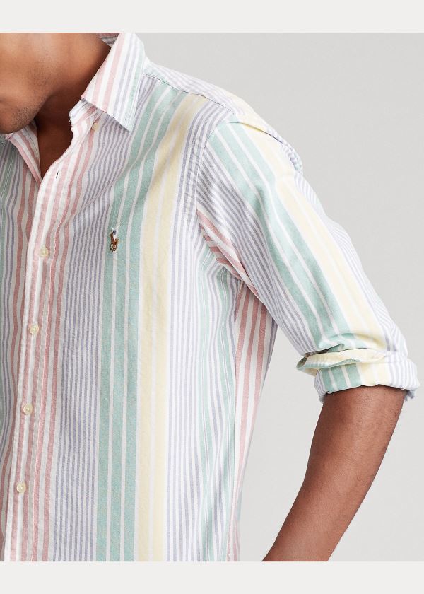 Koszule Ralph Lauren Classic Fit Striped Shirt Męskie Czerwone Niebieskie Żółte Kolorowe | PDZZ1523