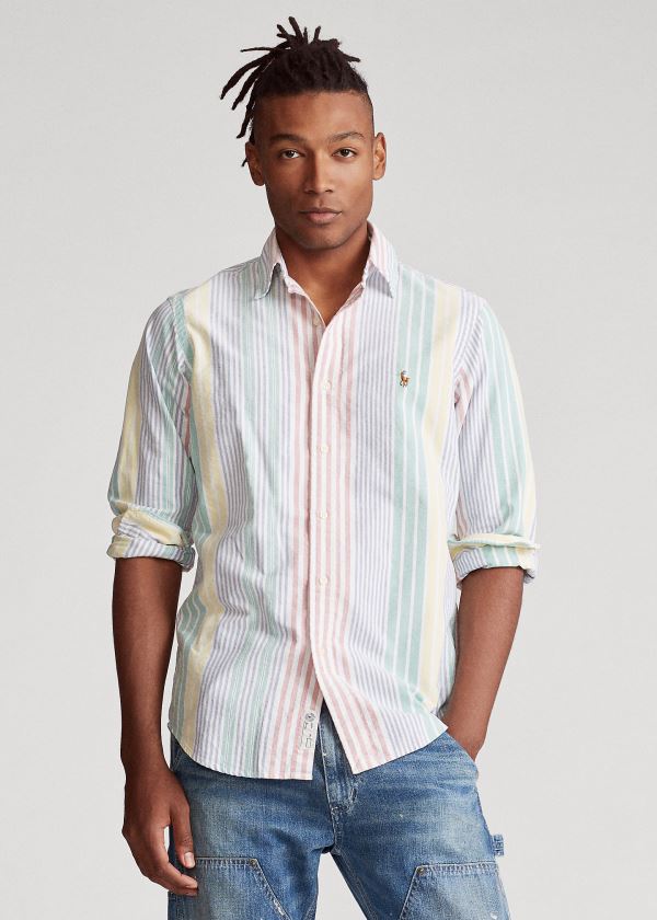 Koszule Ralph Lauren Classic Fit Striped Shirt Męskie Czerwone Niebieskie Żółte Kolorowe | PDZZ1523