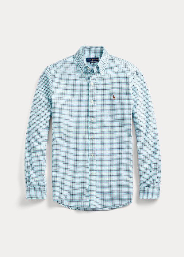 Koszule Ralph Lauren Classic Fit Tattersall Shirt Męskie Granatowe Zielone | GYUZ5682