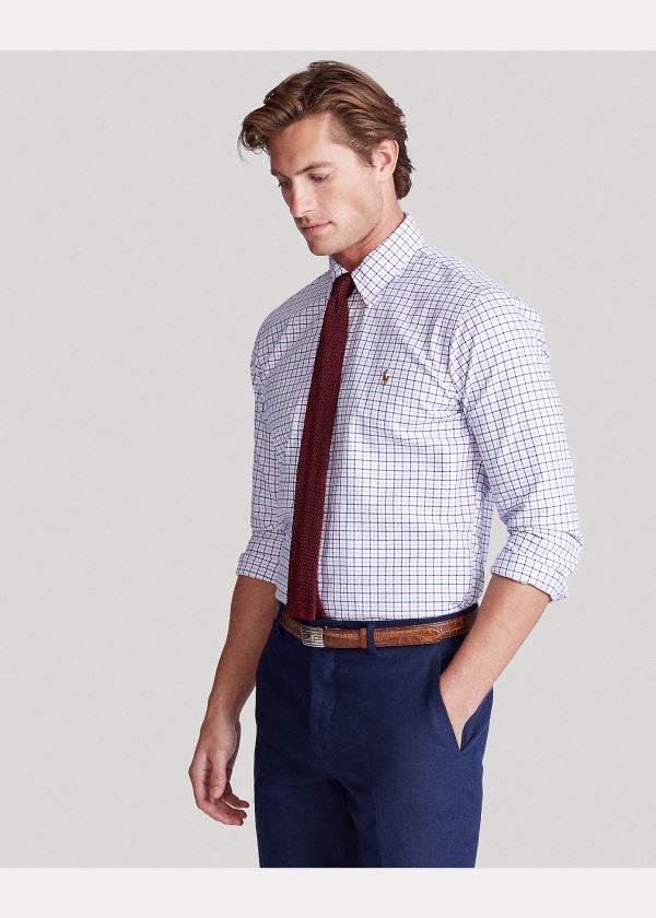 Koszule Ralph Lauren Classic Fit Tattersall Shirt Męskie Ciemny Królewski Niebieski Różowe | AXBU5118