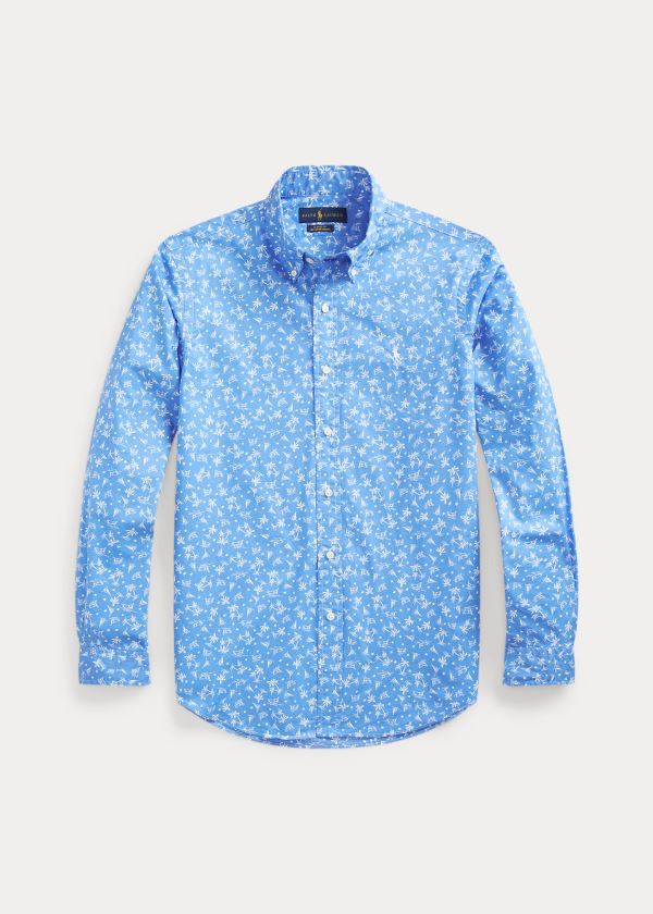 Koszule Ralph Lauren Classic Fit Tropical Shirt Męskie Niebieskie Białe | NMBJ1267