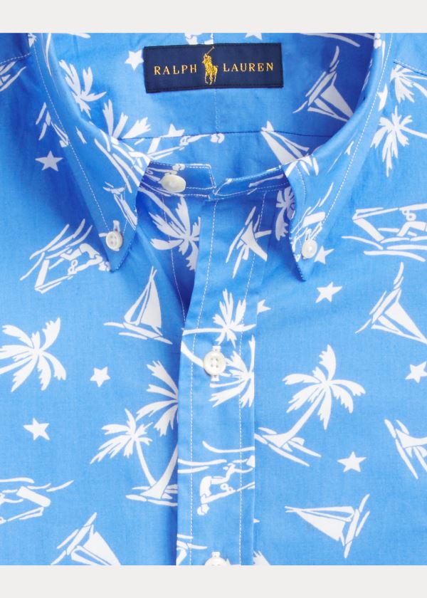 Koszule Ralph Lauren Classic Fit Tropical Shirt Męskie Niebieskie Białe | NMBJ1267