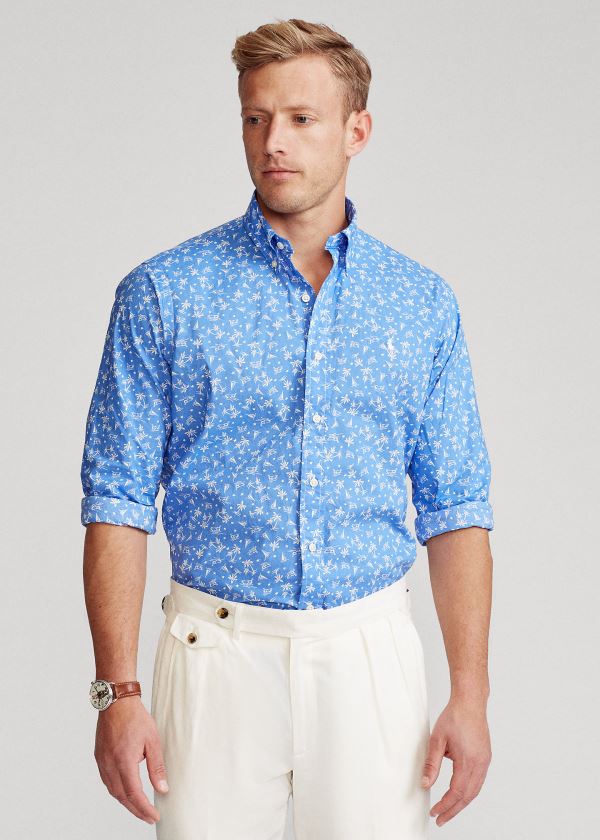 Koszule Ralph Lauren Classic Fit Tropical Shirt Męskie Niebieskie Białe | NMBJ1267