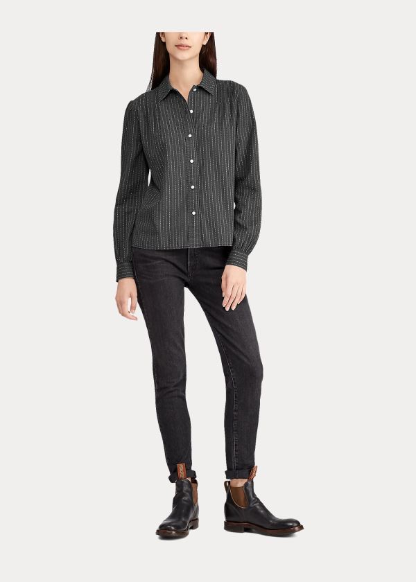 Koszule Ralph Lauren Cotton Blouse Damskie Czarne Kremowe | ADGP1312