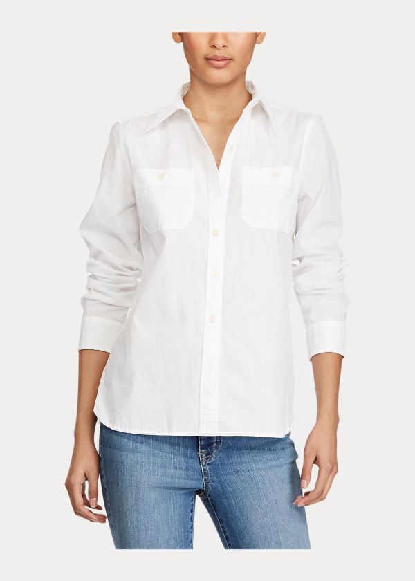 Koszule Ralph Lauren Cotton Broadcloth Shirt Damskie Białe | TJXK6644