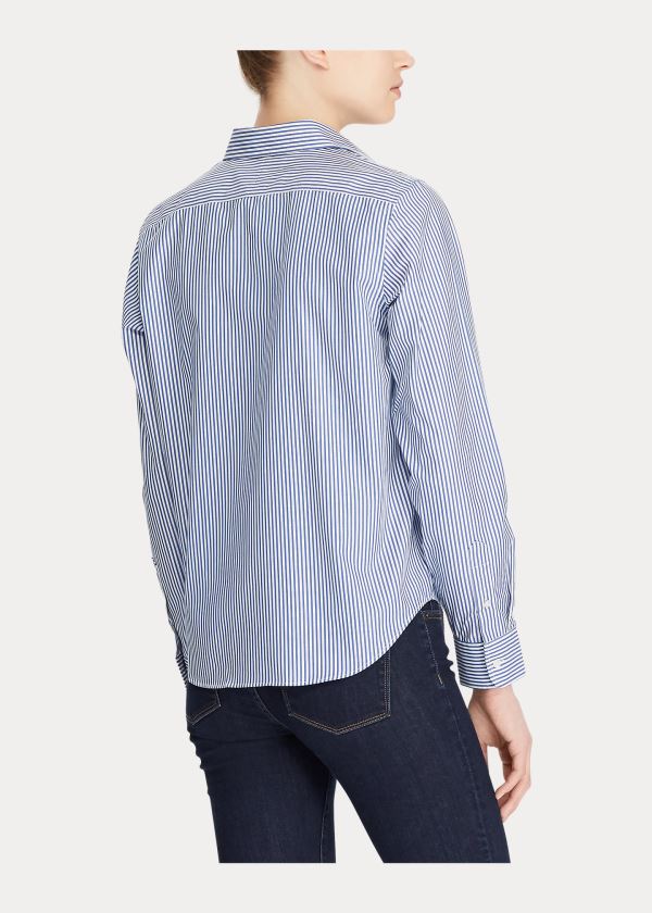 Koszule Ralph Lauren Cotton Button-Down Shirt Damskie Niebieskie Białe | AYEM1600