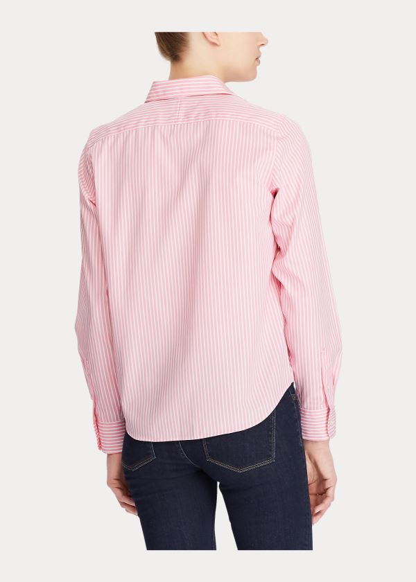 Koszule Ralph Lauren Cotton Button-Down Shirt Damskie Różowe Białe | UFKE4438