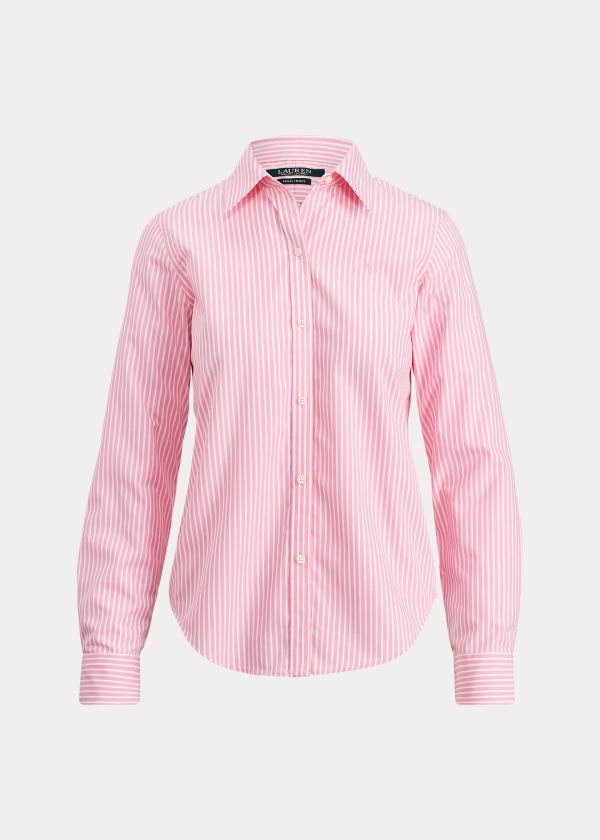 Koszule Ralph Lauren Cotton Button-Down Shirt Damskie Różowe Białe | UFKE4438