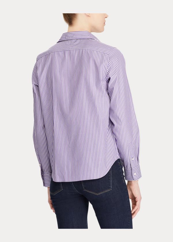 Koszule Ralph Lauren Cotton Button-Down Shirt Damskie Fioletowe Białe | XIUZ6316