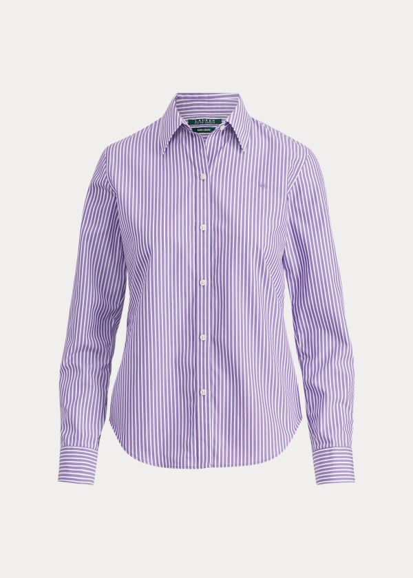 Koszule Ralph Lauren Cotton Button-Down Shirt Damskie Fioletowe Białe | XIUZ6316