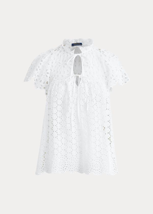 Koszule Ralph Lauren Cotton Eyelet Blouse Damskie Białe | JBDN5428