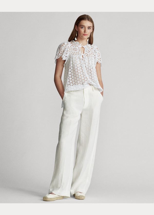 Koszule Ralph Lauren Cotton Eyelet Blouse Damskie Białe | JBDN5428