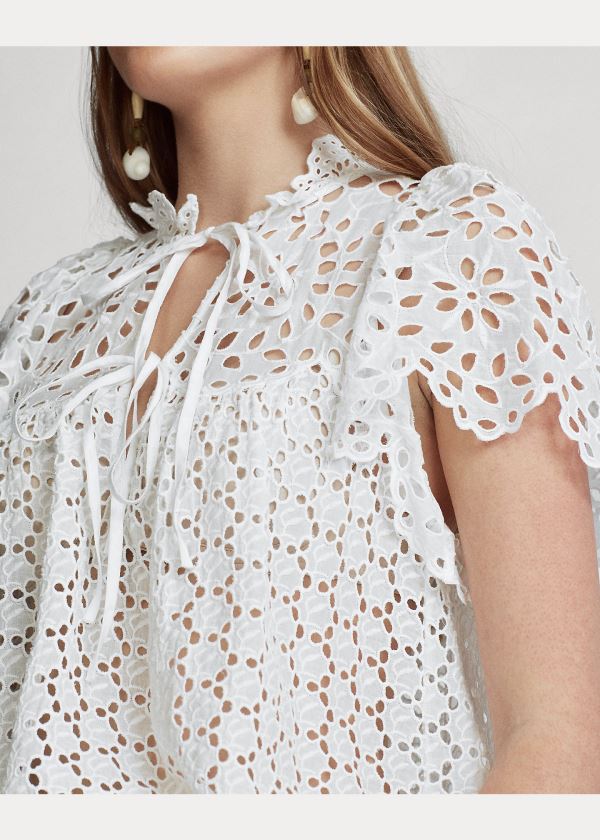 Koszule Ralph Lauren Cotton Eyelet Blouse Damskie Białe | JBDN5428