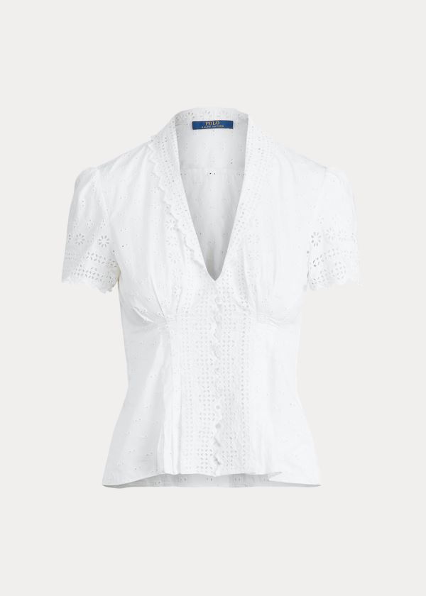 Koszule Ralph Lauren Cotton Eyelet Peplum Blouse Damskie Białe | CCKB4319