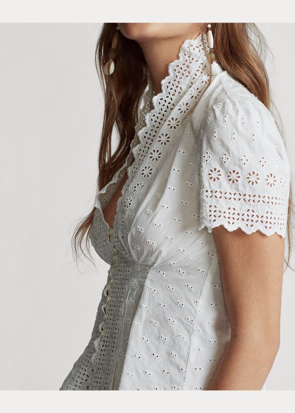 Koszule Ralph Lauren Cotton Eyelet Peplum Blouse Damskie Białe | CCKB4319