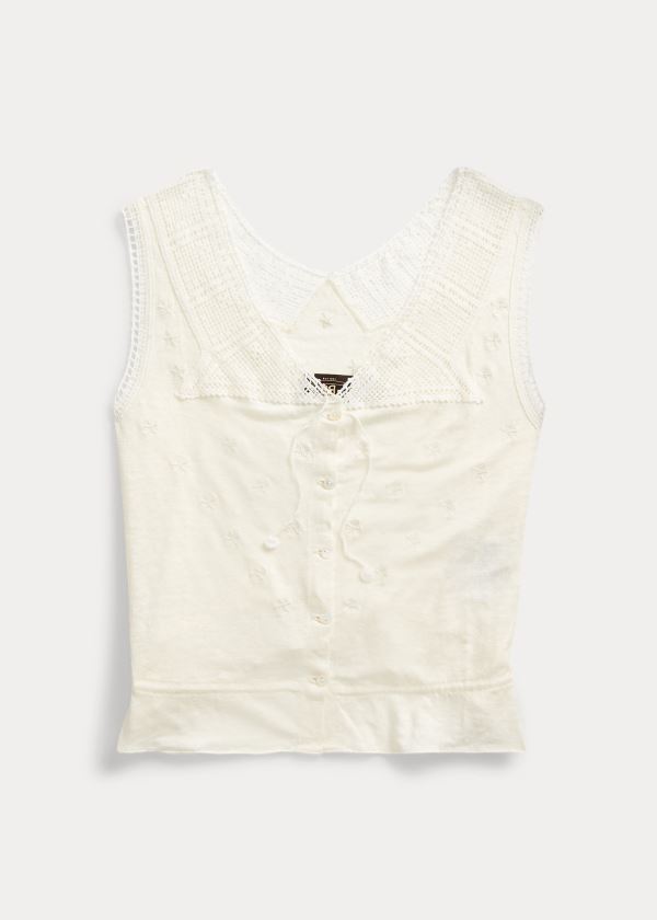 Koszule Ralph Lauren Crochet-Trimmed Camisole Damskie Białe | IKJU0711