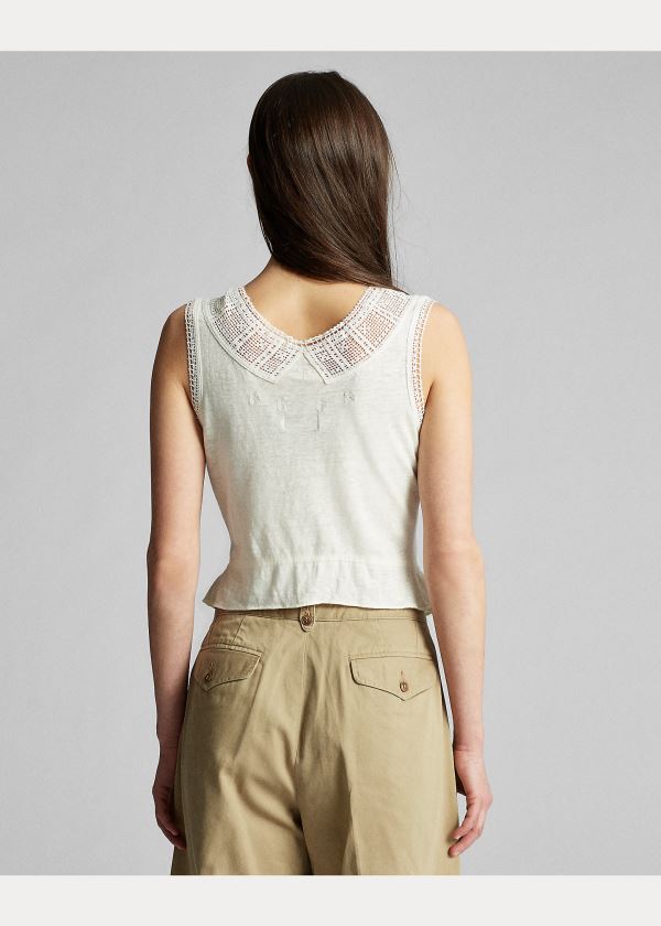 Koszule Ralph Lauren Crochet-Trimmed Camisole Damskie Białe | IKJU0711