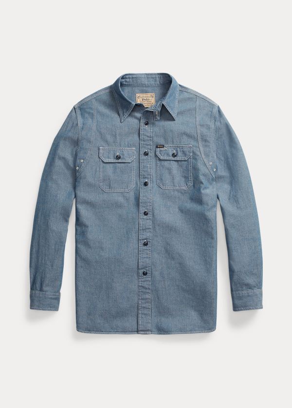 Koszule Ralph Lauren Custom Fit Chambray Shirt Męskie Ciemny Indygo | JAVJ8947