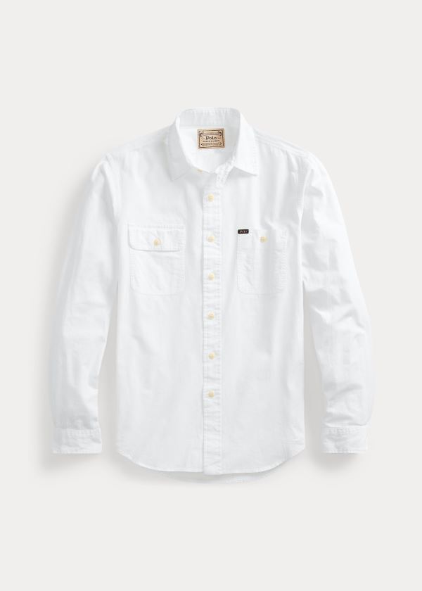 Koszule Ralph Lauren Custom Fit Cotton Workshirt Męskie Białe | SEOG7865