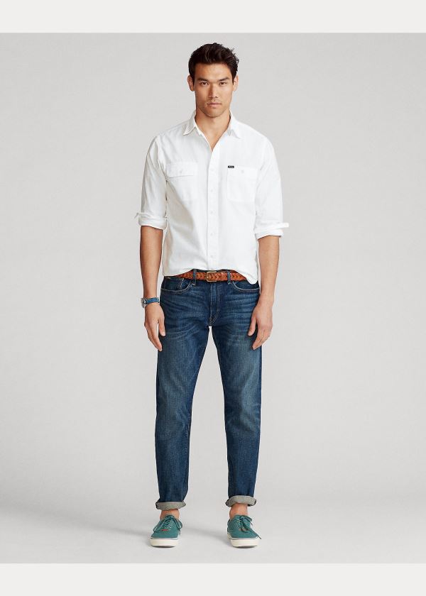 Koszule Ralph Lauren Custom Fit Cotton Workshirt Męskie Białe | SEOG7865