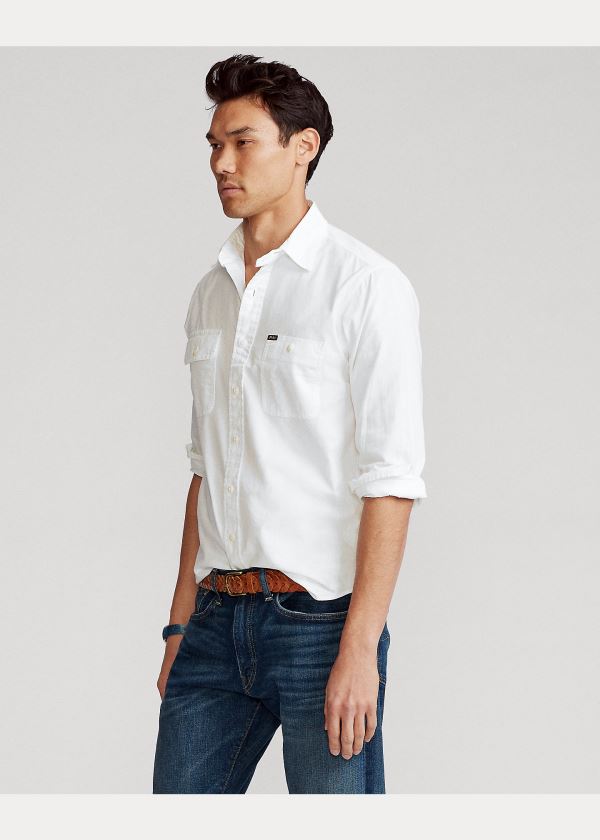 Koszule Ralph Lauren Custom Fit Cotton Workshirt Męskie Białe | SEOG7865