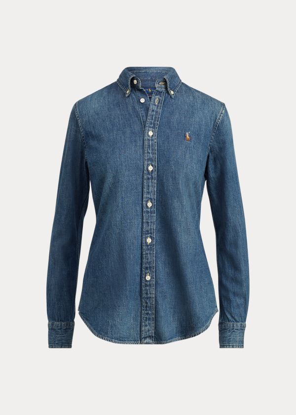 Koszule Ralph Lauren Custom Fit Denim Shirt Damskie Niebieskie Niebieskie | PIWH2492