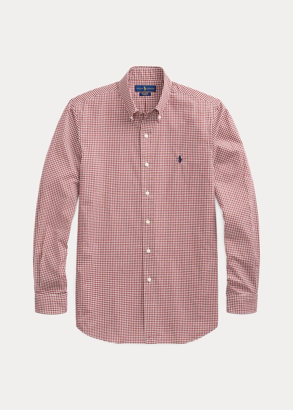 Koszule Ralph Lauren Custom Fit Gingham Shirt Męskie Bordowe Białe | RXHQ9795