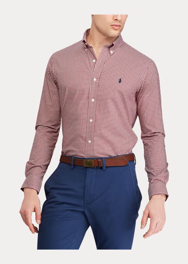 Koszule Ralph Lauren Custom Fit Gingham Shirt Męskie Bordowe Białe | RXHQ9795