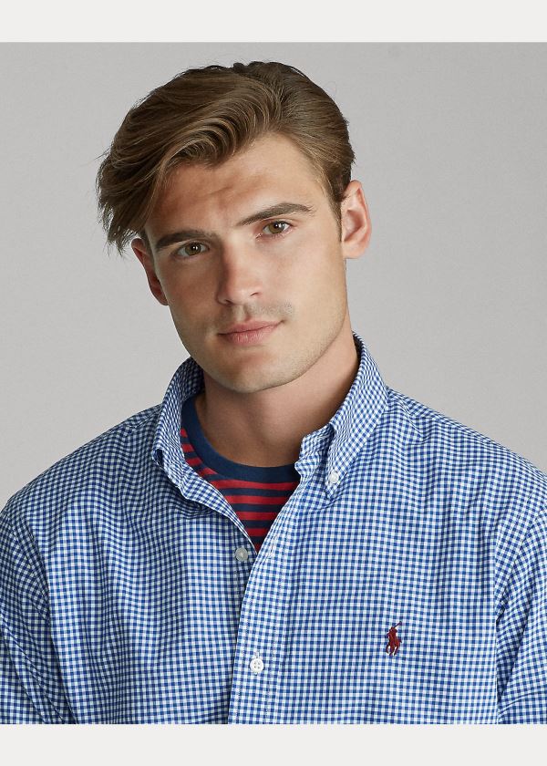 Koszule Ralph Lauren Custom Fit Gingham Shirt Męskie Królewski Niebieski Niebieskie Białe | EXZW2730