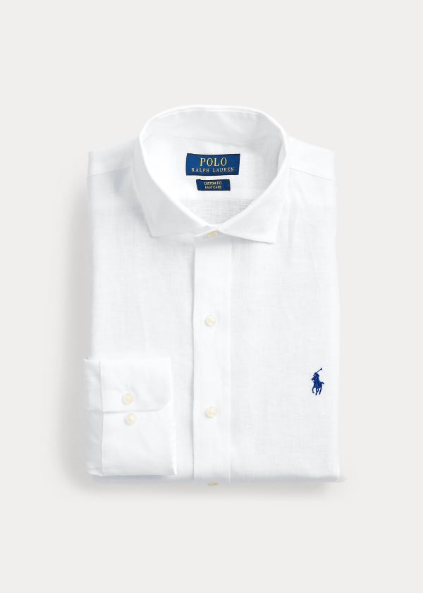 Koszule Ralph Lauren Custom Fit Linen Shirt Męskie Białe | JEUS3641