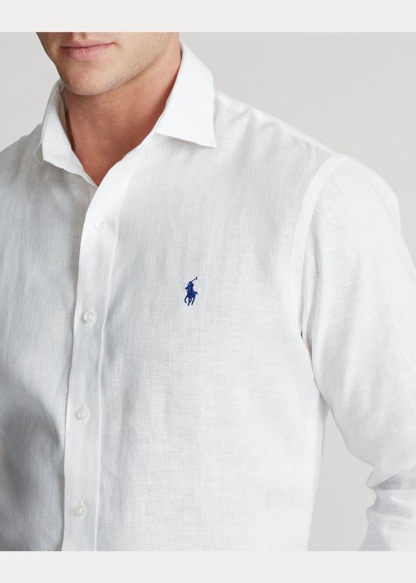 Koszule Ralph Lauren Custom Fit Linen Shirt Męskie Białe | JEUS3641