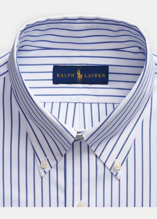 Koszule Ralph Lauren Custom Fit Striped Shirt Męskie Niebieskie Białe | RKFC4823