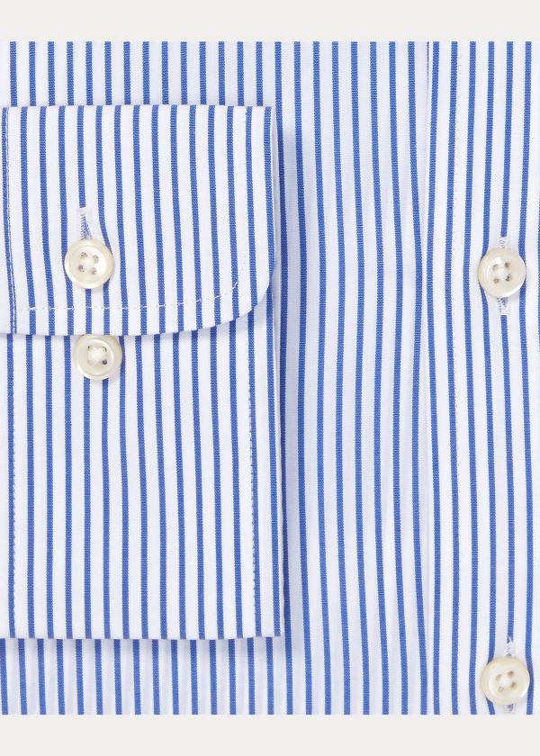 Koszule Ralph Lauren Custom Fit Striped Shirt Męskie Niebieskie Białe | PWQG0421