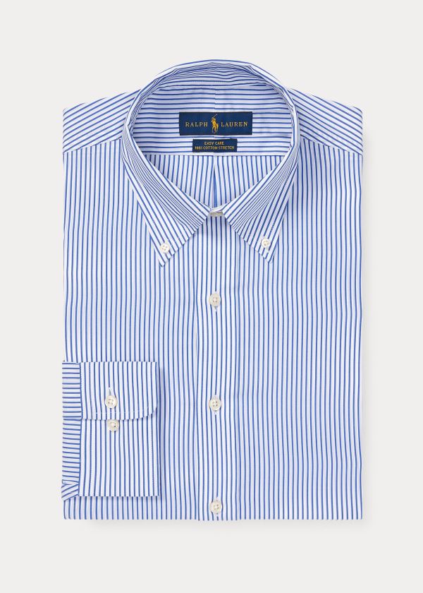 Koszule Ralph Lauren Custom Fit Striped Shirt Męskie Niebieskie Białe | PWQG0421