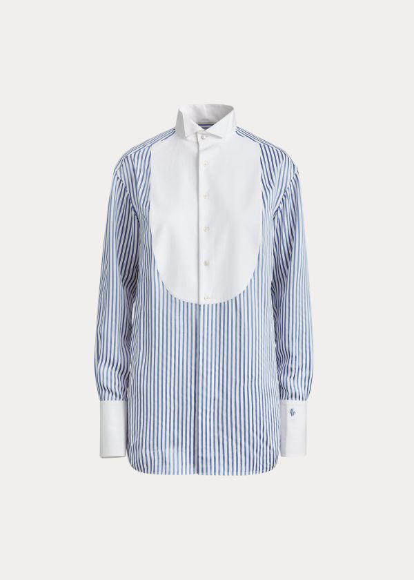 Koszule Ralph Lauren Damien Striped Satin Shirt Damskie Głęboka Niebieskie Białe | BAEP9426