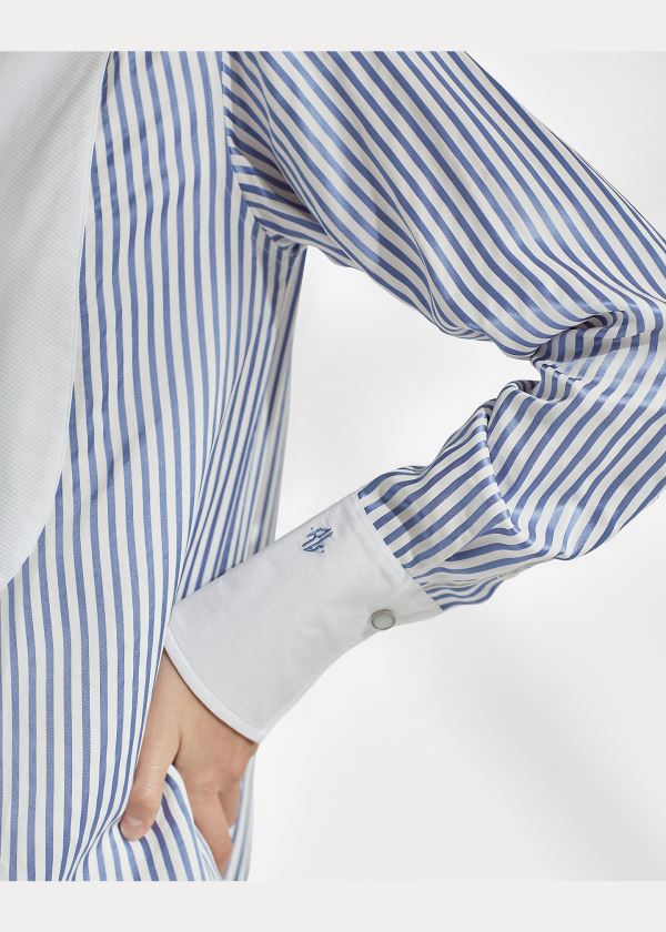 Koszule Ralph Lauren Damien Striped Satin Shirt Damskie Głęboka Niebieskie Białe | BAEP9426