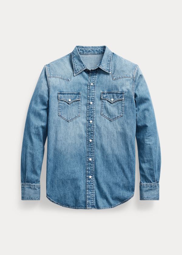 Koszule Ralph Lauren Denim Western Shirt Męskie Niebieskie Indygo | MPOM2428