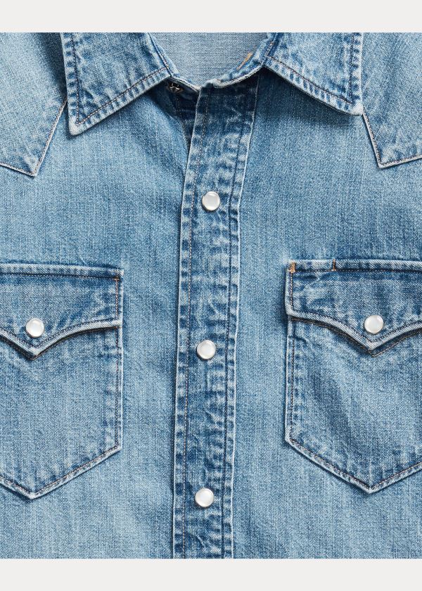 Koszule Ralph Lauren Denim Western Shirt Męskie Niebieskie Indygo | MPOM2428