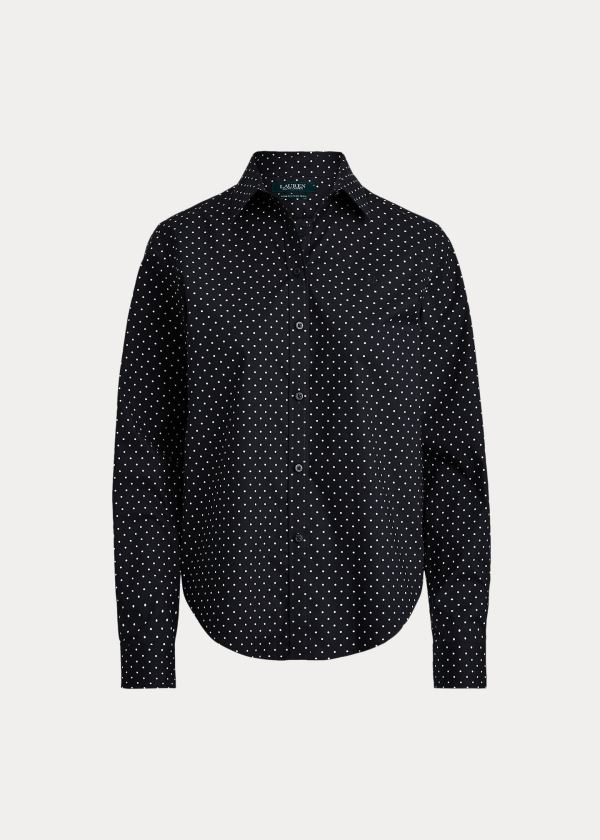 Koszule Ralph Lauren Easy Care Polka-Dot Shirt Damskie Czarne Kremowe | LPQA3362