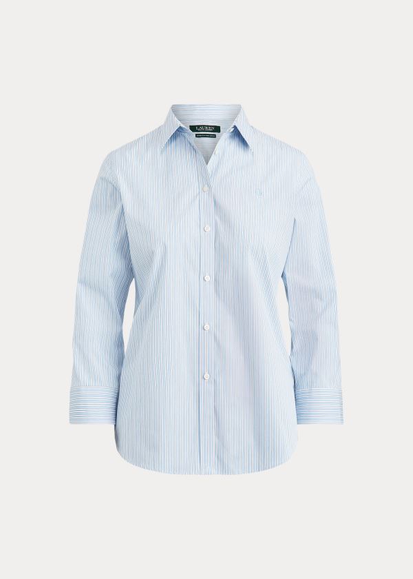 Koszule Ralph Lauren Easy Care Striped Cotton Shirt Damskie Niebieskie | OQAG2144