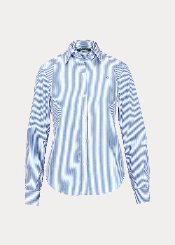 Koszule Ralph Lauren Easy Care Striped Cotton Shirt Damskie Niebieskie Białe | DXWI0215